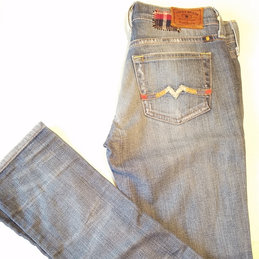 Lucky Brand Sweet N Straight Plaid Patch Jeans